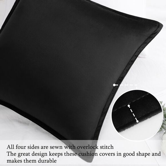Velvet Throw Pillow Cover Cushion Cases for Sofa Bed 20"x20" Black - Picture 2 of 6